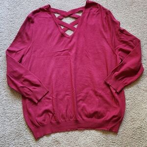 NWOT Love Ellie Mia Back Detail burgundy v-neck lightweight sweater, size 3X